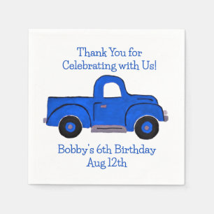 Servilleta De Papel Camión azul de época pintado a mano