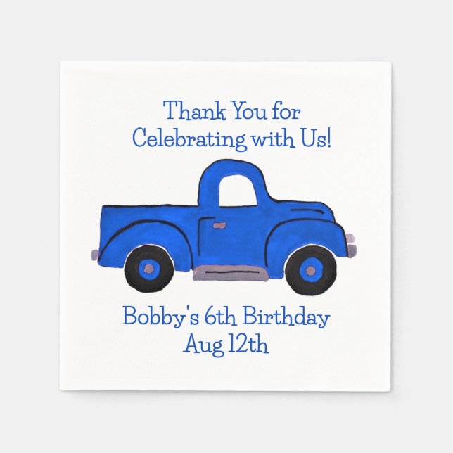 Servilleta De Papel Camión azul de época pintado a mano (Anverso)