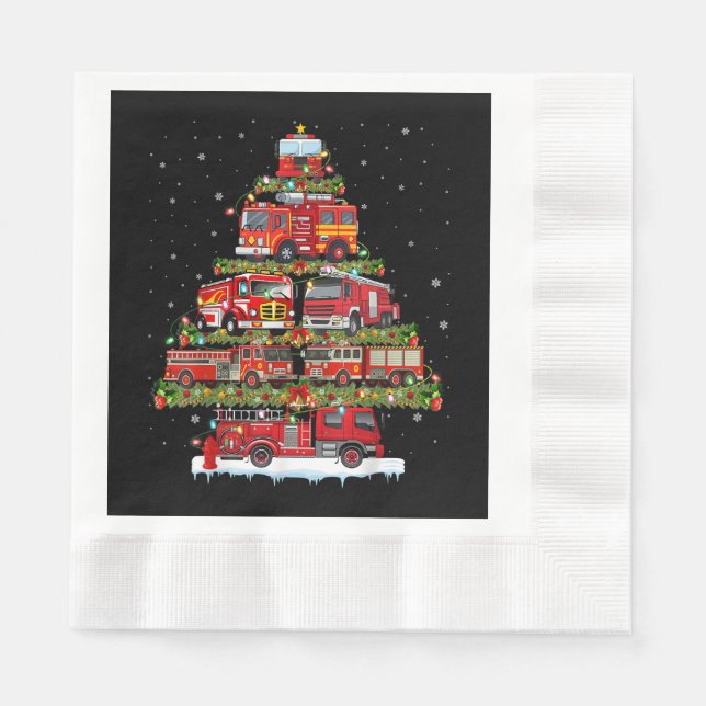 Servilleta De Papel Camión de bomberos enciende a Navidades de bombero (Anverso)