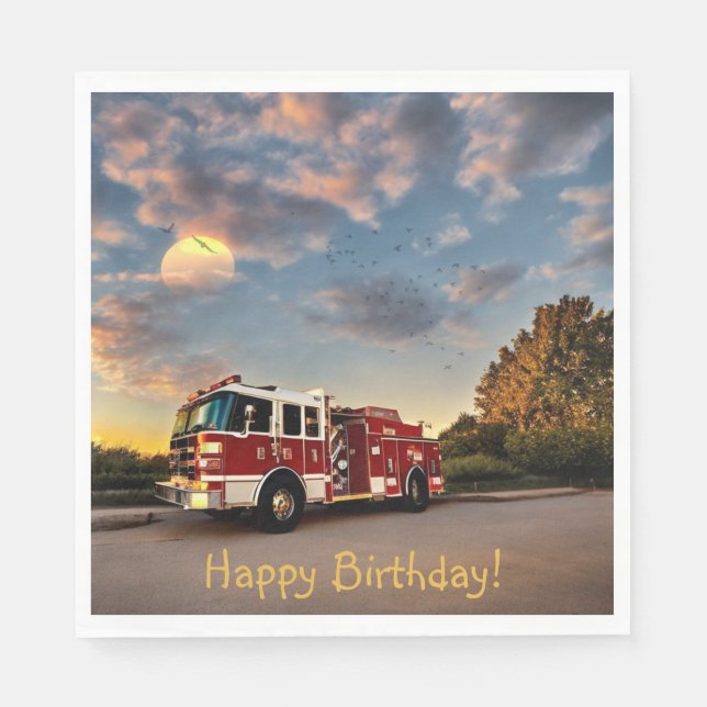 Servilleta De Papel Camión de bomberos feliz cumpleaños (Anverso)