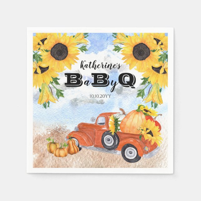 Servilleta De Papel Camión de calabaza de otoño | Sunflowers Baby BBQ  (Anverso)