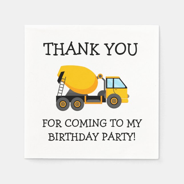 Servilleta De Papel Camión De Cemento Amarillo Cumpleaños Infantil Agr (Anverso)