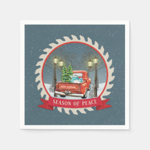 SERVILLETA DE PAPEL CAMIÓN DE GRANJA ROJA A NAVIDADES DE ANTIGUO MOBI