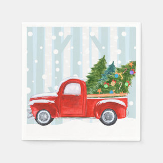 Servilleta De Papel Camión Recogido Rojo navidades en un camino de nie