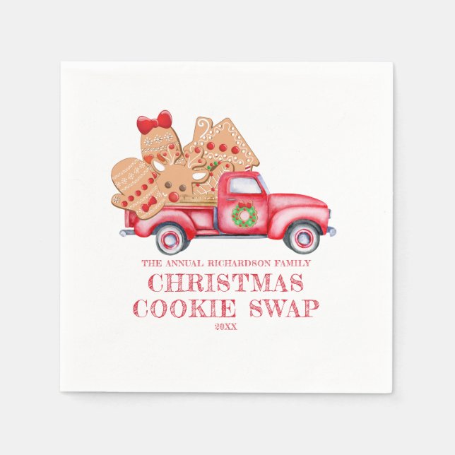 Servilleta De Papel Camión Rojo Navidades Cookie Swap (Anverso)