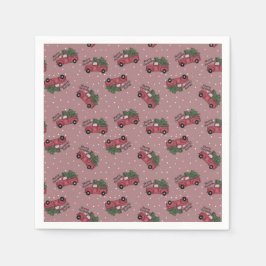 Servilleta De Papel Camión Rojo Vintage de Feliz Navidad