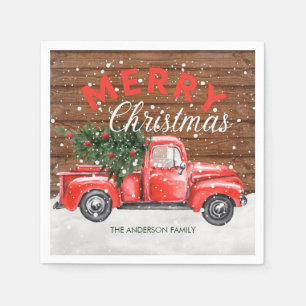 Servilleta De Papel Camión Rojo Vintage de Navidad