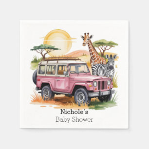 Servilleta De Papel Camión rosa con animales de Safari Baby Shower