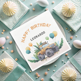 Servilleta De Papel Camión Safari Monster con globos Feliz cumpleaños