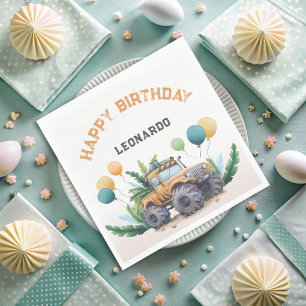 Servilleta De Papel Camión Safari Monster con globos Feliz cumpleaños