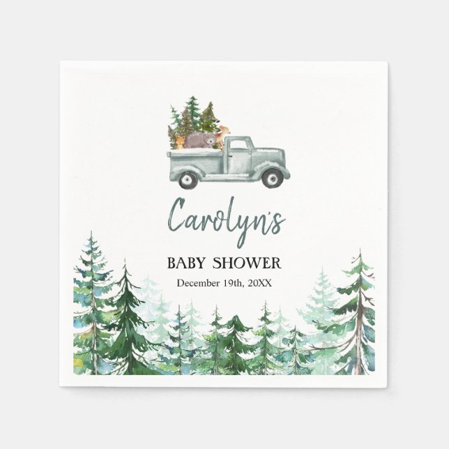 Servilleta De Papel Camión verde Woodland Animales Papel (Anverso)