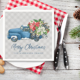 Servilleta De Papel Camioneta de Navidad Azul Vintage Plaid Granja Gri