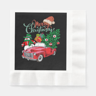 Servilleta De Papel Camioneta Roja Recogida Árbol De Navidad Feliz Nav