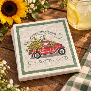Servilleta De Papel Camioneta Roja Vintage Rústica Girasoles Reunión F