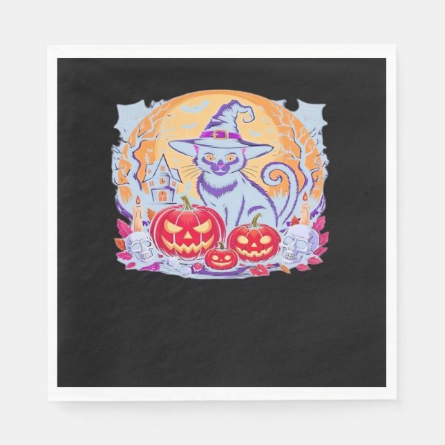 Servilleta De Papel Camiseta Clásica de Halloween Ghost Pumpkin Cat (Anverso)