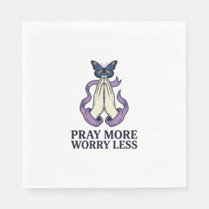 Servilleta De Papel Camiseta Cristiana de Mariposa Reza Más Preocupa M