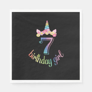 Servilleta De Papel Camiseta de cumpleaños de niña unicornio 7 años pa