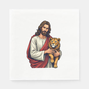 Servilleta De Papel Camiseta De Fe Grabada León Y Cordero Jesús 2