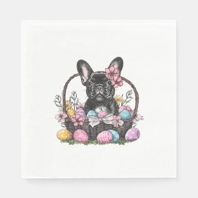 Servilleta De Papel Camiseta de Frenchie Dog Pascua con huevos de Fren (Anverso)