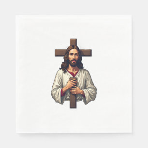 Servilleta De Papel Camiseta de grabado vintage retrato cruz de Jesús