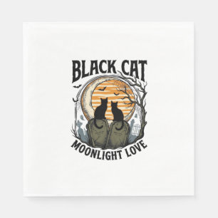 Servilleta De Papel Camiseta de Halloween de Gato Negro Vintage Luna C