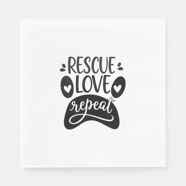 Servilleta De Papel Camiseta de pata de perro Rescue Love Repeat (Anverso)