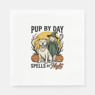 Servilleta De Papel Camiseta de Perro Bruja de Halloween Grabado Vinta