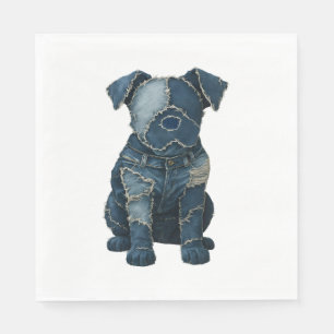 Servilleta De Papel Camiseta de perro de arte de parches de mezclilla