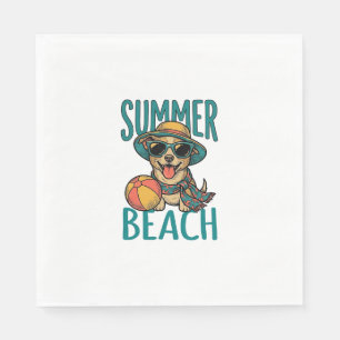 Servilleta De Papel Camiseta Diseño Perro Playa Verano Gafas Vintage_1