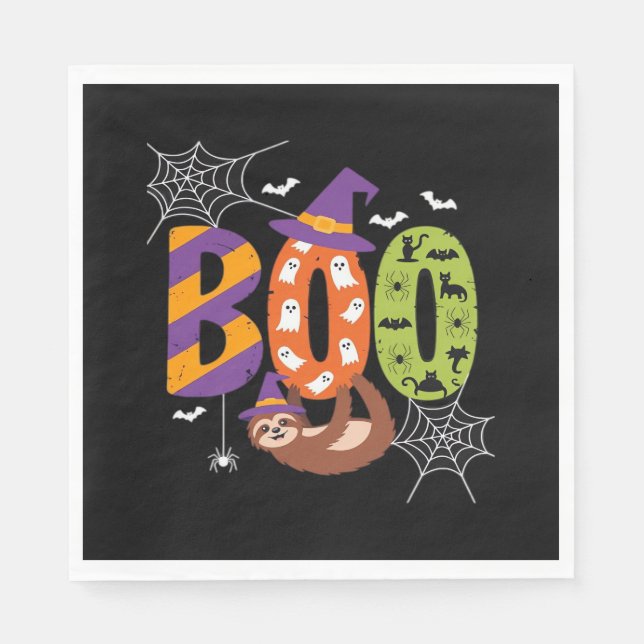 Servilleta De Papel Camiseta esencial de Halloween Sloth Boo Lazy (Anverso)