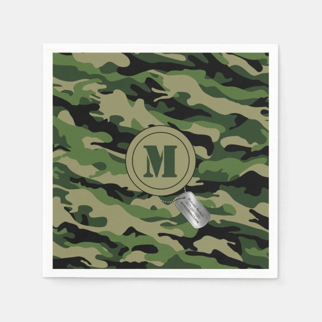 Servilleta De Papel Camo Camouflage encubierto Dogtag Monogramado (Anverso)