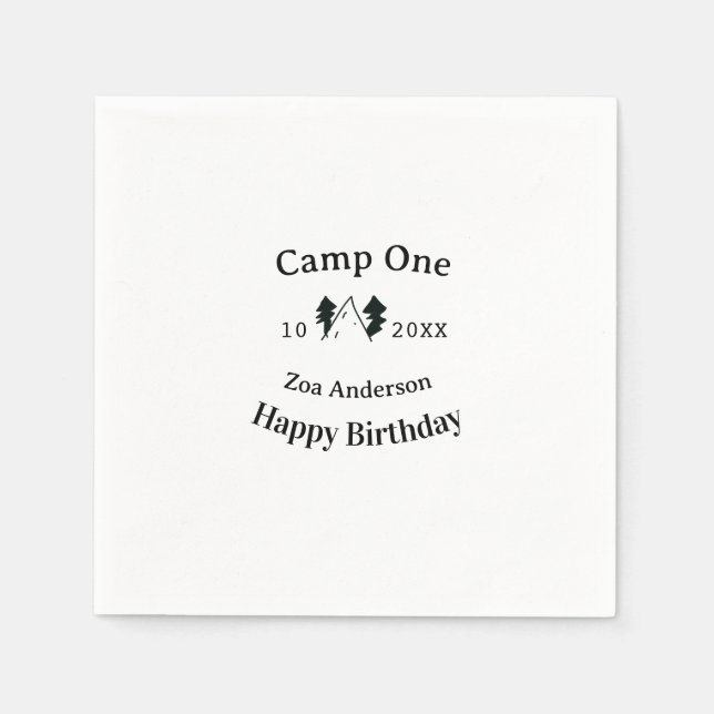 Servilleta De Papel Camp one happy birthday name date campingadventure (Anverso)