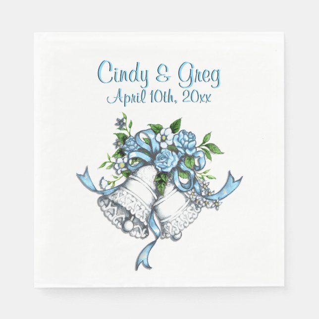 Servilleta De Papel Campanas de boda azules personalizadas (Anverso)