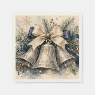 Servilleta De Papel Campanas de Navidad de plata elegantes en acuarela