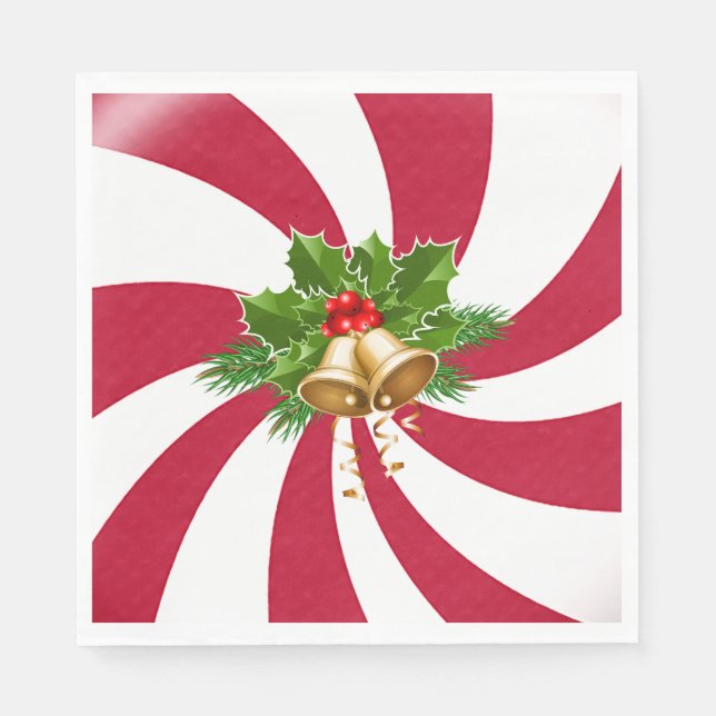 Servilleta De Papel Campanas de Navidad en caramelo de menta (Anverso)