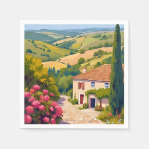 Servilleta De Papel Campiña Italiana Viñedo Aquarela Viaje