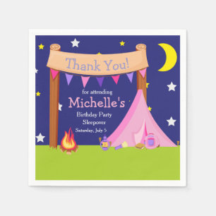 Servilleta De Papel Camping Cumpleaños fiesta Sleepover rosa y morado