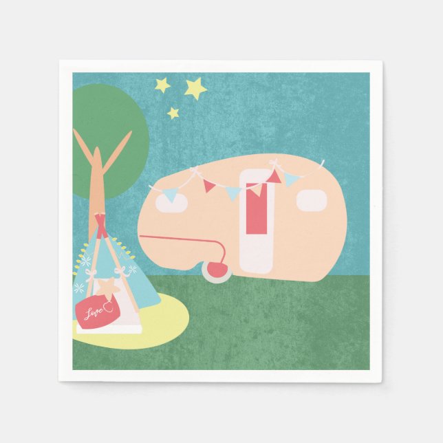 Servilleta De Papel Camping Retro Fiestas Estrellas Noche Cumpleaños (Anverso)