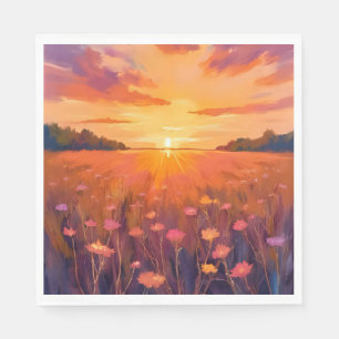 Servilleta De Papel Campo de flores de la hora dorada acuarela atardec