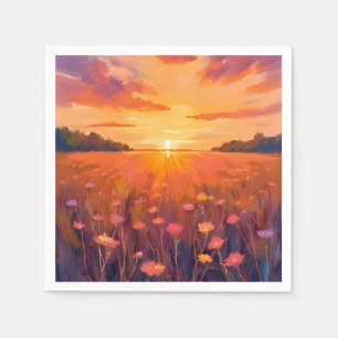 Servilleta De Papel Campo de flores de la hora dorada acuarela puesta