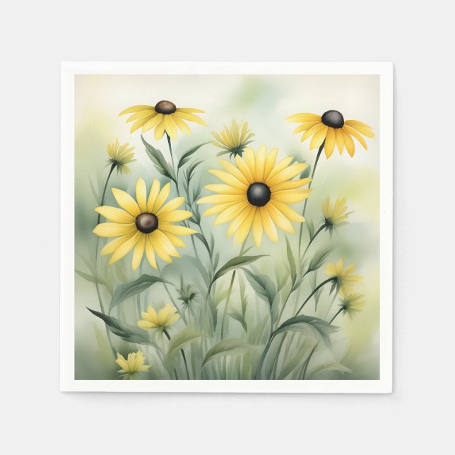 Servilleta De Papel Campo de flores silvestres con suelos de ojos negr (Anverso)