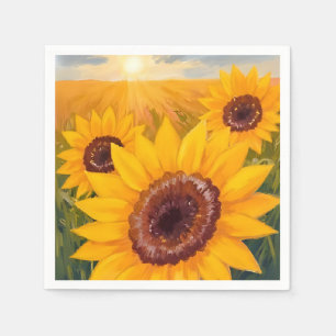 Servilleta De Papel Campo de Girasoles   Acuarela Amarilla Floral Pint