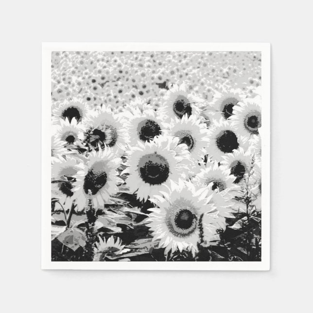 Servilleta De Papel Campo de girasoles - negro, blanco y gris (Anverso)