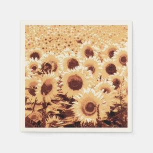 Servilleta De Papel Campo de girasoles - tono sepia, camello y marrón