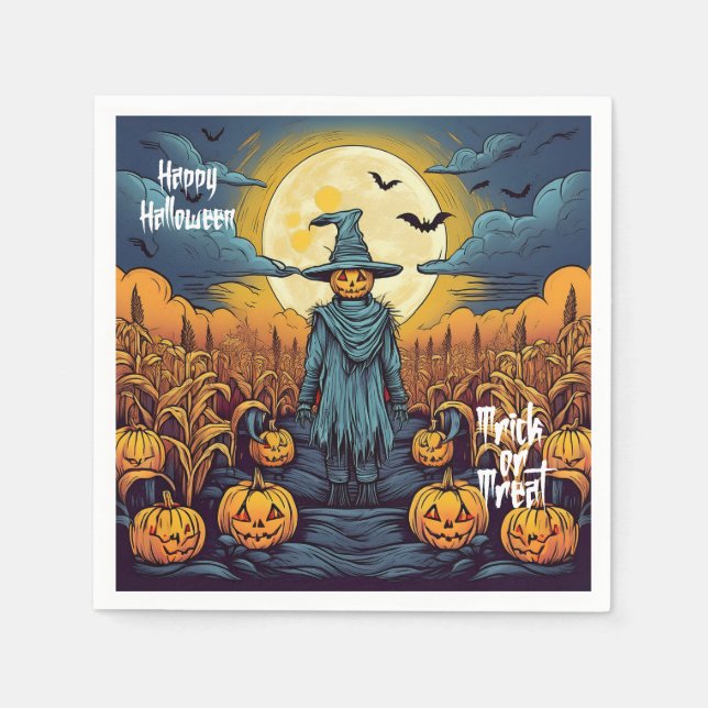 Servilleta De Papel Campo de maíz de Halloween y espantapájaros (Anverso)