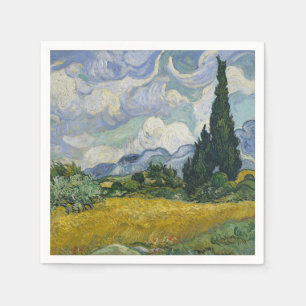 Servilleta De Papel Campo de trigo con cipreses, pintura al óleo, Van