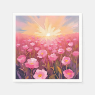 Servilleta De Papel Campo Floral de Acuarela de Flores Rosadas