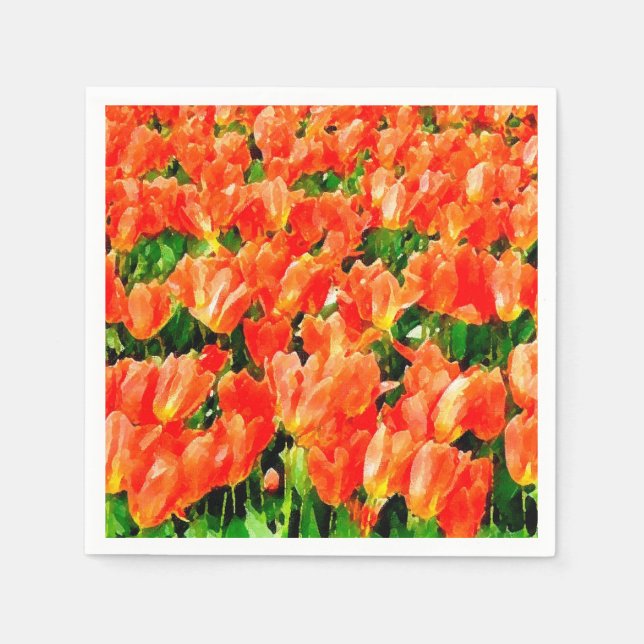 Servilleta De Papel campo naranja de tulipanes (Anverso)