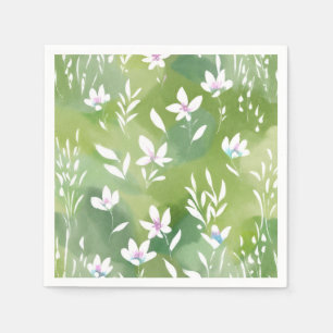 Servilleta De Papel Campos de Flores Blancas   Floral de Primavera Ele