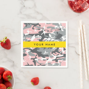 Servilleta De Papel Camuflaje rosa y gris Personaliza tu nombre